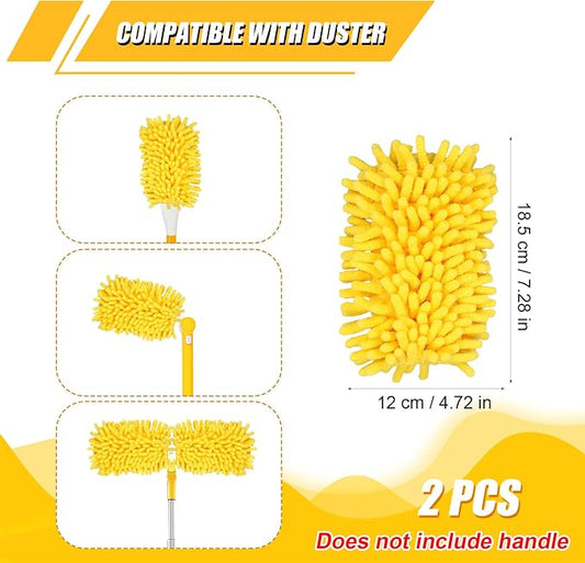 2pcs Duster Refills for Swiffer, Microfiber Dusters Heavy Duty Refills 360 Ceiling Fan Duster Replacements Reusable Hand Dusters for Cleaning (Yellow)