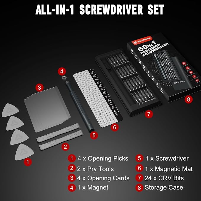 Precision Screwdriver Set for Electronic Repair 60 in 1 | Small Screwdriver Set, Magnetic Repair Tool Kit for Laptop, iPhone, Cell Phone, PC, MacBook, Computer, PS5, Glasses, Watch