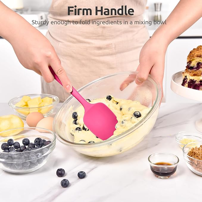 Heat Resistant Silicone Spoon Spatula: U-Taste 600ºF High Heat Flexible 11.38in Silicon Mixing Stirring Cooking Scraping Baking Bowl Scraper, Seamless for Kitchen Nonstick Cookware (Rosy Pink)