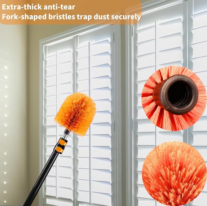 4 Pack Screw on Webster Cobweb Duster Head for Pole,Spider Web Brush, Cobweb Duster Head Attachment,Fits Standard 3/4 inch Threaded Poles (4, Orange)