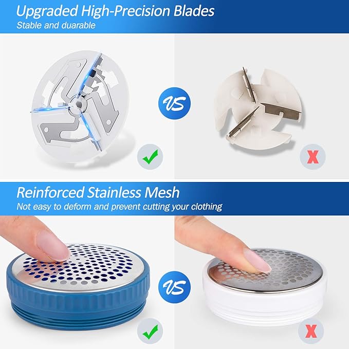 BEAUTURAL Fabric Shaver and Lint Remover, Portable Sweater Defuzzer | Battery Operated, 2 Speeds, 2 Replaceable Stainless Steel Blades, Remove Clothes Fuzz, Lint Balls, Pills, Bobbles