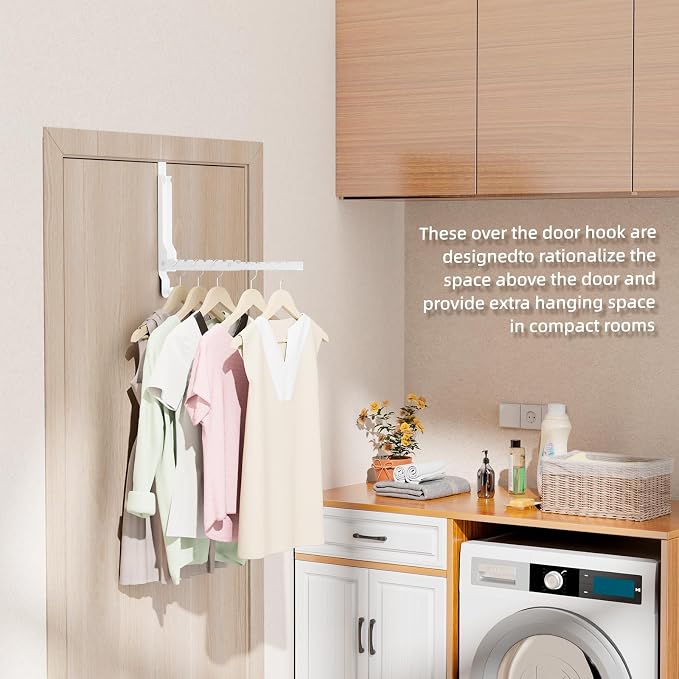 Over the Door Hanger Folding Clothes Drying Rack with 1 Hooks, Double Fold Hanging Door Hooks Coat Rack for Laundry Room, Compact Space Saving Foldable Portable Door Hooks Collapsible (2Pack,White)