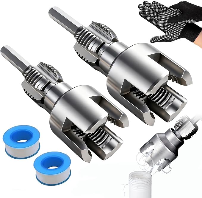 2PCS Internal & External Pipe Threading Tool, 1/2'' & 3/4'' Dies | Dual-Function PVC Pipe Thread Cutting Tool, Electric Drill Compatible for Home Repairs