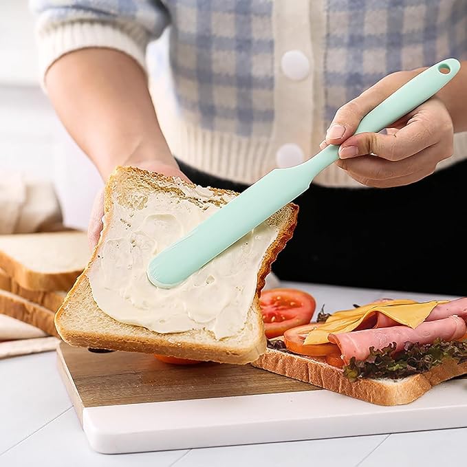 5 Pcs Silicone Jar Spatula Set, Sourdough Spatula, Long Handle Thin Spatulas for Baking, Cake Icing, Butter Cream Spreading, Jam Scraping (Purple, Pink, Green, Yellow, Orange)