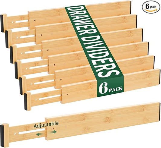 Dunruz Bamboo Drawer Dividers 2.6" High,17"-20" Adjustable Spring Loaded Clothes Drawer Organizers for Kitchen, Dresser, Bathroom, Bedroom and Office