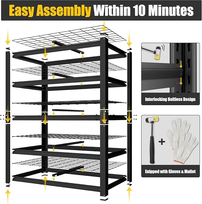 PrimeZone 72" H Heavy Duty Garage Shelving 2500 LBS 5 Tier Heavy Duty Storage Shelves Adjustable Industrial Metal Wire Shelf Unit for Garage,Basement,Pantry,Warehouse,Commercial,48" WX24 DX72 H 8Pack