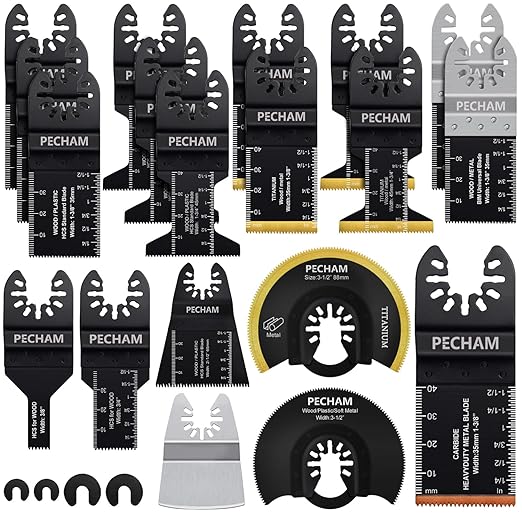 23PCS Titanium & Carbide Multitool Blades Oscillating Tool Saw Blades Heavy Duty for Hard Material, Metal/Steel Nails/Bolts/Screws Fit Most Oscillating Tools