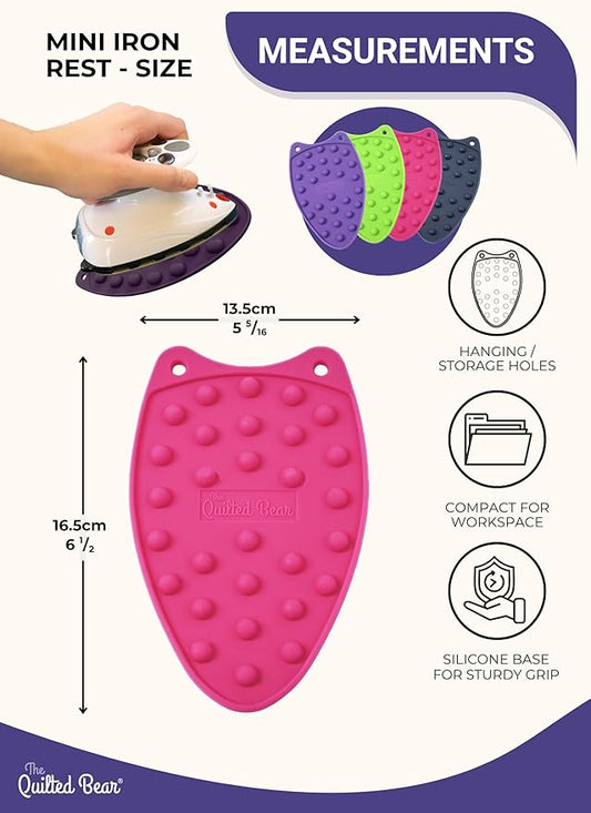 The Quilted Bear Mini Iron Rest - Silicone Heat Resistant Mat for Stress-Free Crafting, Sewing & Quilting Supplies - Durable and Protective Surface for Mini Iron (Navy Blue)