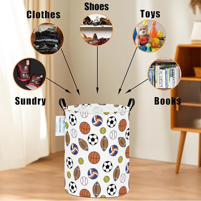 Round Laundry Basket Collapsible Storage Hamper Organizer Colorful Balls | Waterproof Canvas Foldable Baskets with sturdy Handles Multi-scene Organizer for Home Play Bedroom Gift Bin