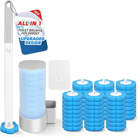 Disposable Toilet Brush with 48 Refills, Toilet Brushes and Holders, Wall Mounted Toilet Bowl Cleaner Wand for Bathroom Maintenance