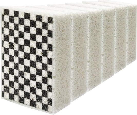 Scratch Scrub Sponge, 6 Kitchen Sponges for Cleaning Around the Home, Bathroom & More, Large Size Scratch-Free Dish Scrubber, Best for Nonstick Pots and Pans (4" x 6" x 1", Black+White)