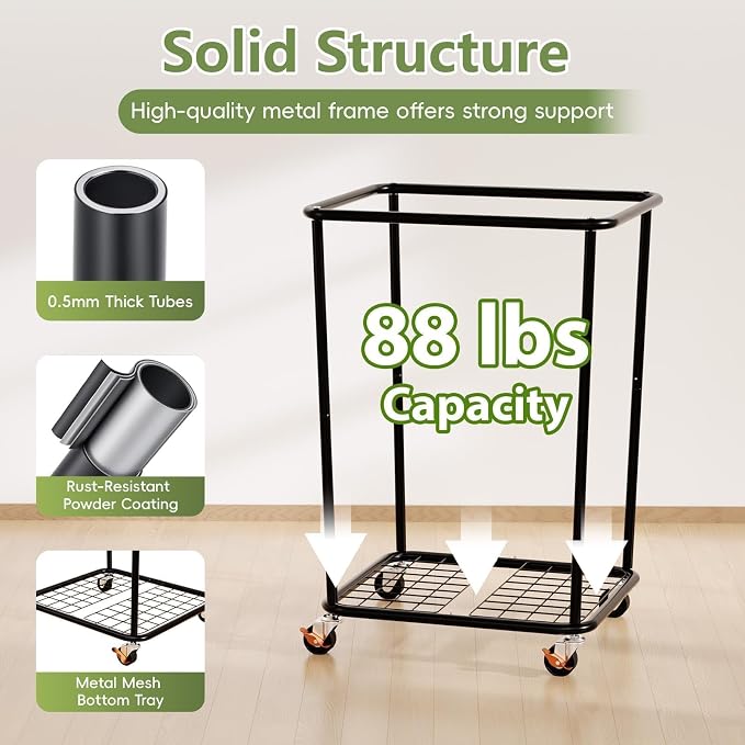 Laundry Hamper with Wheels and Lid, 150L Large Rolling Laundry Basket Gray | Heavy Duty Clothes Organizer, Sturdy Metal Frame, Lockable Swivel Casters, Removable Bag, For Bedroom, Bathroom, Laundry Room