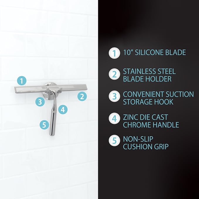 Better Living Deluxe Shower Squeegee, 10" Blade, Chrome