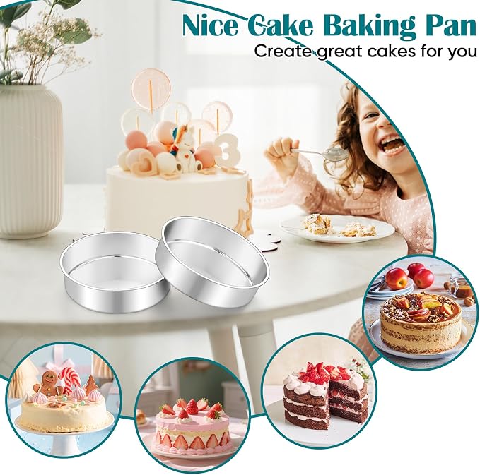 TeamFar 7 Inch Cake Pan, Stainless Steel Round Layer Cake Baking Pans Tins for Birthday Wedding, Non-Toxic & Heavy-Duty, Mirror Finish & Leak Proof, Oven & Dishwasher Safe, Set of 2