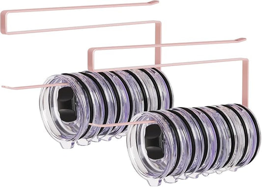 2 Pack Tumbler Lid Organizer, Versatile Tumbler Storage Holds 20 Lids Pink | Space Saving Cup Lid Organizers Inside Cabinet Tumbler Lid Hook for Kitchen Organizer and Storage, Paper Towel Rack Hanger