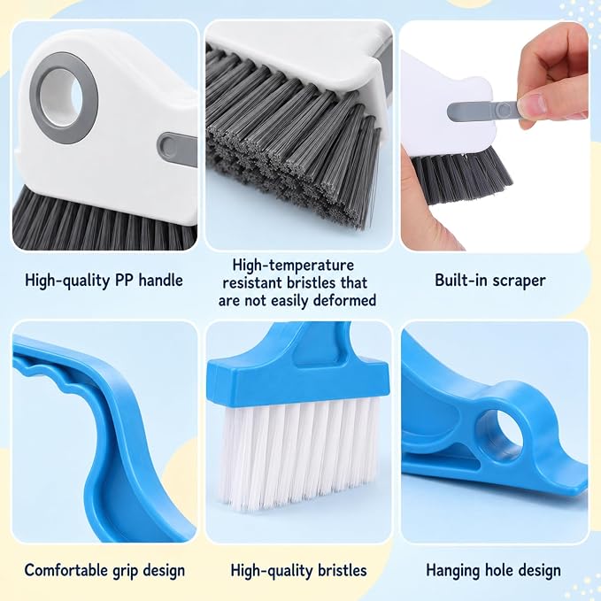 2 Pcs Window Track Cleaner Brush, Window Sill Cleaner Tool with Scraper | Multifunctional Hard Bristle Grip Brush for Sliding Door Track, Windows Sill, Windows Seal