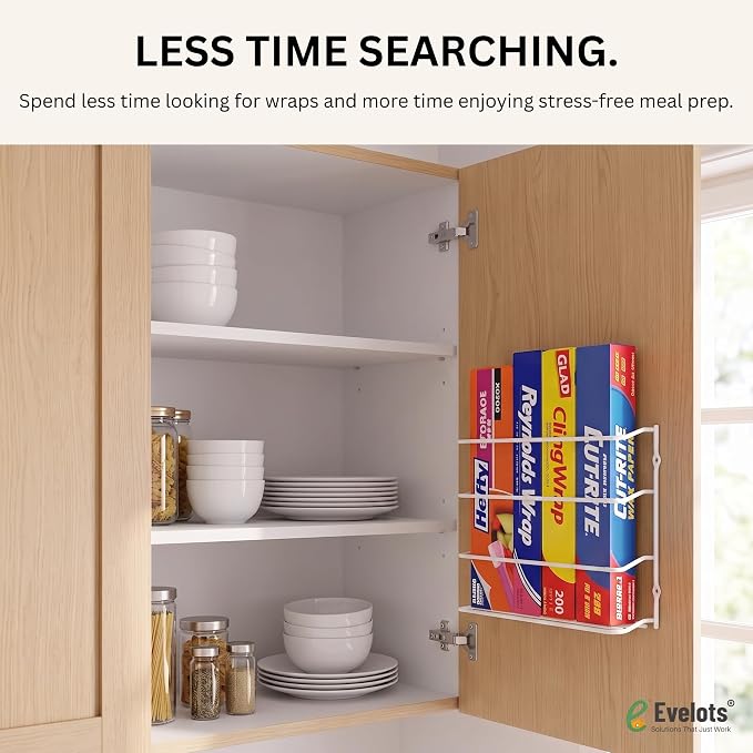 Evelots Kitchen Wrap & Food Bag Organizer Basket, Wall or Cabinet Door Mount, 1-Pack - White