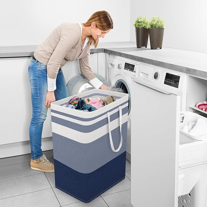 StorageRight Laundry Basket Hamper, 125L Collapsible Clothes Storage, Blue | Freestanding Clothes Hampers, Foldable design, with Easy Carry Handles, For Laundry, Bedroom, Dorm, Clothing, Towels, Toys