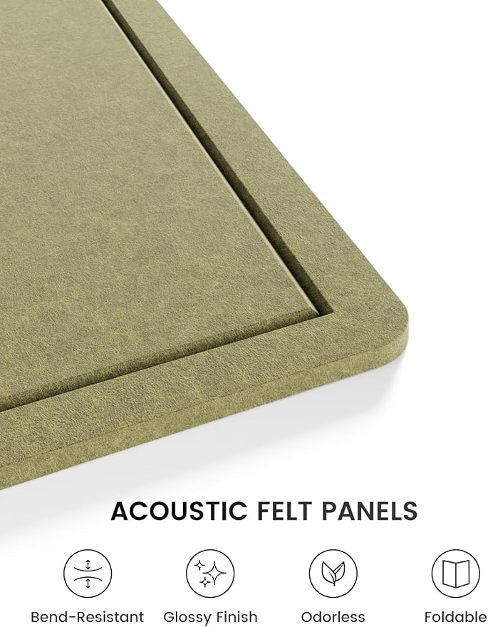 Fluxynara 23.6" x 17.1" Bulletin Board, Olive Green | Cork Board Alternative with 12 Removable Adhesive Tabs, Foldable Felt Pin Board for Home, Office, Classroom & Dorm