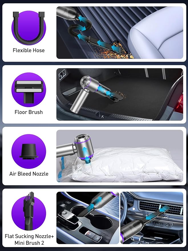 Vacuum/Air Duster 80,000RPM Super Power Mini Car Vacuum Cleaner | 80,000 RPM Portable Rechargeable Dust Blower Gun, High Power Suction Pump, Car Interior Cleaning detailing Kit for Home