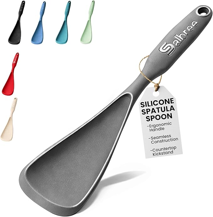 Silicone Spoon Spatula for Cooking - Multifunction Scoop Spatula Spoonula - Heat Resistant Cooking Spoon for Nonstick Cookware - Large Silicone Kitchen Spoon - Seamless Design (Gray,1pc)