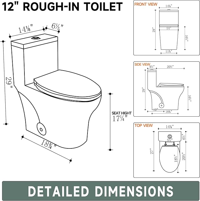 Elongated Modern Tall Toilet 17 Inch Chair Height Seat 17.3", Powerful Tornado Flush One Piece Dual Flush 1.0/1.28 GPF, ADA High Skirted Toilet for Bathroom, Comfort Bowl Heigh 16.5", White