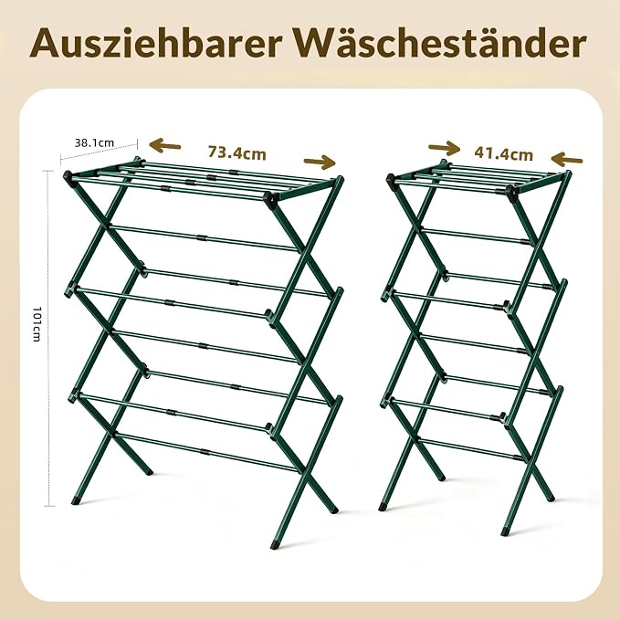 Foldable Clothes Drying Rack, 3 Tier Laundry Drying Rack for Clothes, Expandable Metal Clothing Dryer