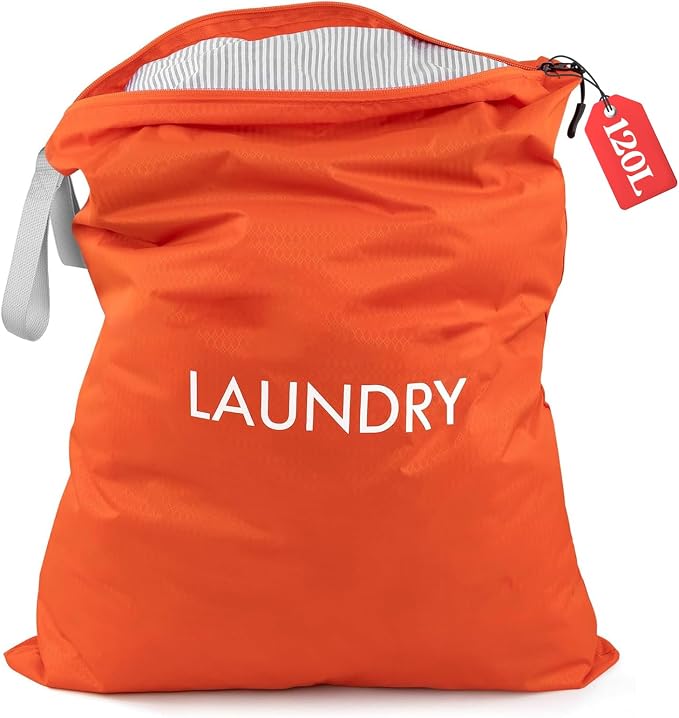 WiseBoy Travel Laundry Bag Dirty Clothes Organizer, Extra Large Laundry Bag | Oversized Laundry Bag, Zippered Nylon Wet Dry Storage Bag for College Dorm, Camping, Caravan, Foldable, Washable, 120L