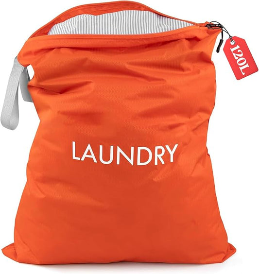 WiseBoy Travel Laundry Bag Dirty Clothes Organizer, Extra Large Laundry Bag | Oversized Laundry Bag, Zippered Nylon Wet Dry Storage Bag for College Dorm, Camping, Caravan, Foldable, Washable, 120L