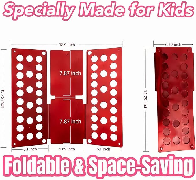 Toddler Small Clothes Folding Board for 2-8 Years - Foldable Home Laundry Storage Organizer, Space-Saving Folding Tool for Toddler Wardrobe, Black (Toddler Exclusive, Not for Adults) (Red)