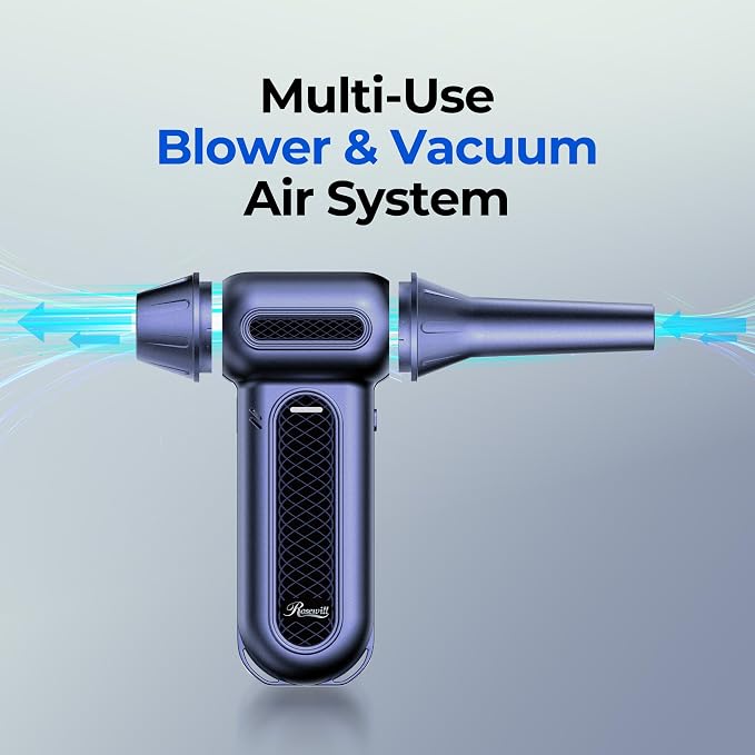 Rosewill Electric Air Duster - 130,000 RPM Super Power Cordless w/Turbo Mode, 4-Gear Adjustable Mini Blower with Fast Charging, Inflation and Suction for Computer, Keyboard, Pet, House, Outdoor & Car