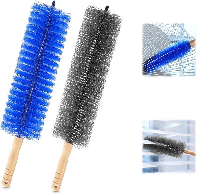 2Pcs Fan Cleaning Brush,Bendable Microfiber Head,2026 New Upgrade Bendable Dusting Brush Microfiber Duster for Electric Fan and Blind,Washable Fan Cleaner Brush for Air Vents,Curtains(Blue + Gray)