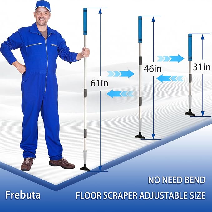 Floor Scraper Heavy Duty Long Handle,61in 4"Razor Blade Floor Scraper Adjustable with 10PCS Extra Metal Blades Paint Scraper for Cleaning Stickers Gum Glass Wall Tile Linoleum Stove Top