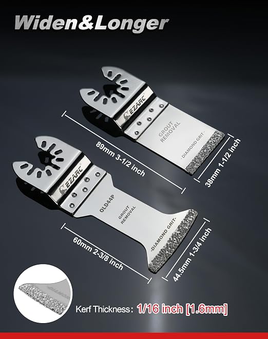 EZARC Diamond Oscillating Blade, Extra Long Reach Oscillating Multi Tool Saw Blades for Grout Removal, Cleaning Mortar, 3-Pack
