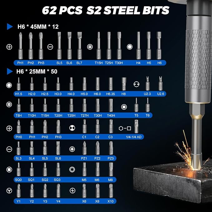 STREBITO T Handle Ratchet Screwdriver Set, 67-in-1 Ratcheting Screwdriver | 72-Tooth Ratchet with 50 N·m Torque, Magnetic Multitool Set for Furniture Assembly, Bicycle, Electronics & Home Repair