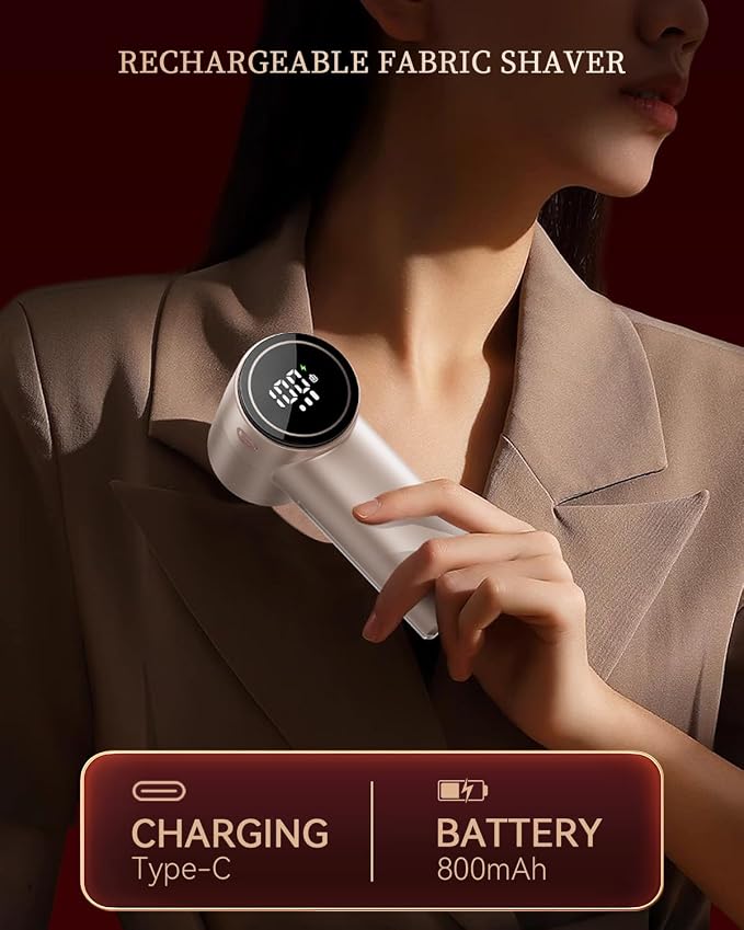 Fabric Shaver, Rechargeable Lint Shaver with Digital Display, 3-Speeds Sweater Shaver with 6-Leaf Blades, Electric Portable Lint Remover to Remove Pilling for Clothes, Furniture, Couch, Blanket