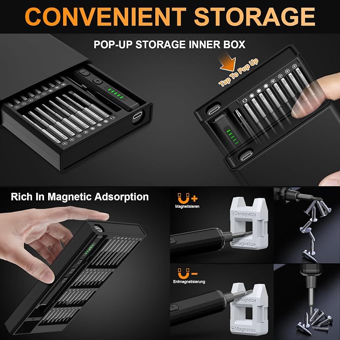 Mini Electric Screwdriver, 3.7V Precision Screwdriver Set Cordless Screwdrivers Rechargeable 72 In 1 Magnetic Bit Repair Tech Tool Kit for Electronics Computer Phone Laptop Camera RC Car Watch Glasses