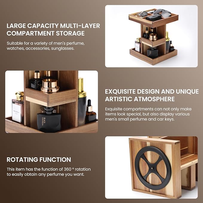 EXIN DECHEN Cologne Organizer for Men,Birthday Gifts for Men,Acacia Wood | Easy Installation,360° Rotating,Boyfriend Husband Dad Gift Ideas,Mens Accessories for Desk,Bathroom Countertop,Vanity,Dresser