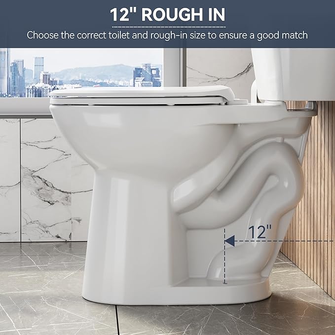 19 Inch Tall Toilet, Two-Piece Elongated Toilet with ADA Comfort Chair Height Seat, Powerful 1.28 GPF Single Flush Bowl for Bathroom, Elongated Toilet Seat