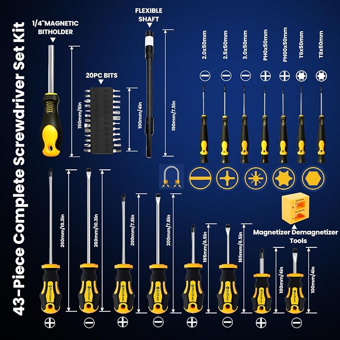Magnetic Screwdriver Set with Case, All-in-One Repair Tool Kit for Everyday Home Fixes, Furniture Assembly & Electronics Repair, Precision Screwdrivers, Bits & Flexible Shaft