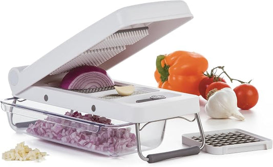 PL8 Professional Chopper, White - Multi-Functional Vegetable Chopper, Dicer, and Mincer with Sturdy Stainless Steel Frame, Perfect for Onions, Tomatoes, and More