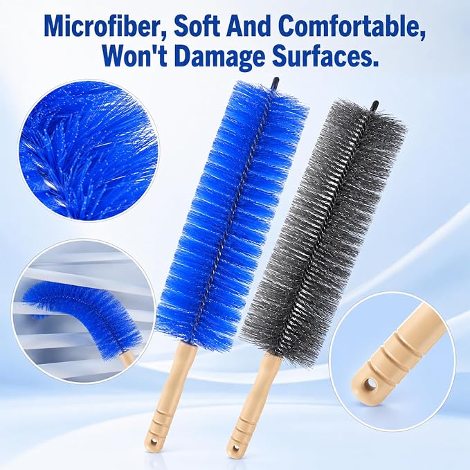 Fan Cleaning Brush,Fan Brush Cobweb Duster Microfiber Duster,Bendable Microfiber Head,Fan Cleaner Brush Reusable Dust Remover Washable ldeal for Electric Fans Air Conditioning,Curtain(Mixed 2Pcs)