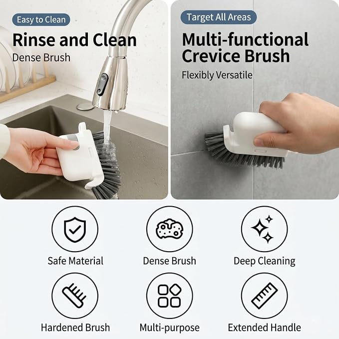 Window Track Cleaning Brush Set 3-in-1Window Sill Cleaner with Scraper Tweezers, Hard Bristle Crevice Tool for Window Groove, Sliding Door Track, Shower Rail - Gray 2 Pack