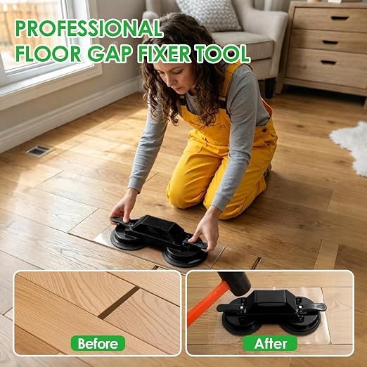 Floor Gap Fixer Tool to Fix a Floor, Vinyl Floor Repair Kit with Strong Suction Cups, Laminate Flooring Tools, Includes Plank Grabber and Mallet