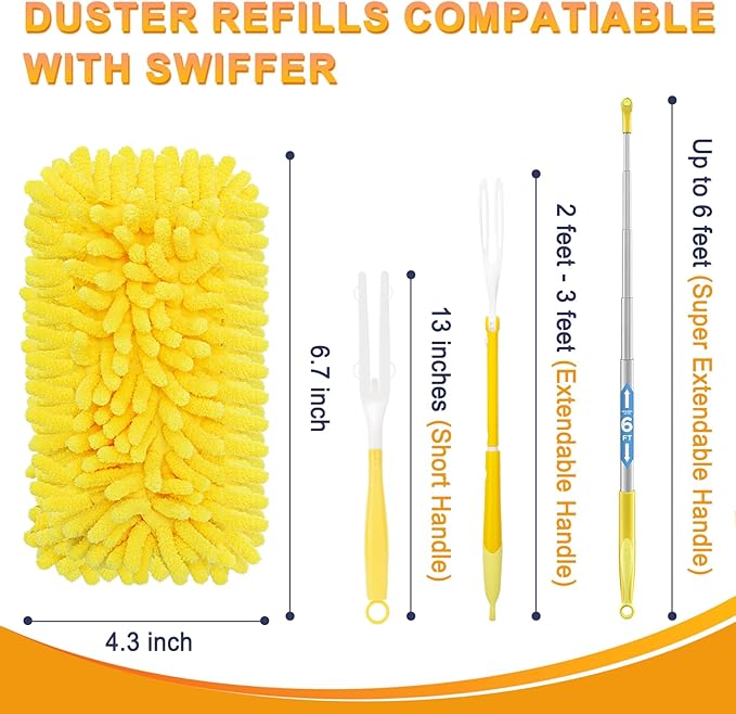KeFanta Reusable Duster Refill for Swiffer, 8Pcs with 1 Handle | 360° Heavy Duty Duster Refills , Washable Microfiber Dusters for Cleaning