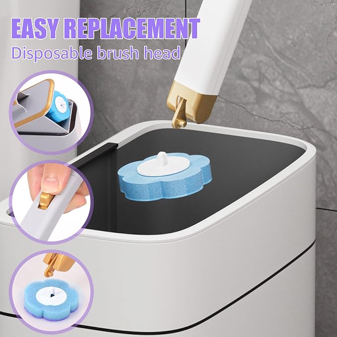 Toilet Brush Handle Kit, Toilet Wand Brush Head Disc, Disposable Toilet Bowl Cleaner Wand, Easy to Install for Bathroom Cleaning (Blue and Purple 36 Pieces Replacement Head)