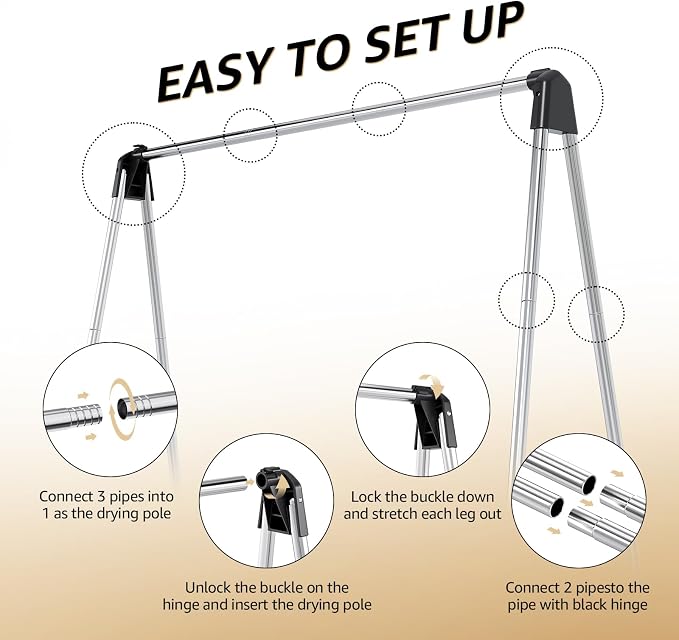 TOOLF 55" Stainless Steel Collapsible Clothes Drying Rack | Foldable Drying Rack Clothing, Indoor Outdoor Use with Travel Friendly Design, Collapsible for Home, Camping, Theater, RV Use