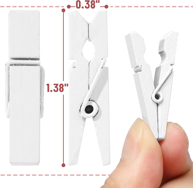 Mr. Pen- Mini Wooden Clothes Pins for Photo, 1.4 Inch, 200 Pack, White | Small Craft Clips for Card Making, Hanging Pictures, Party Favors, DIY Art Projects, Miniature Decorations, Durable Spring