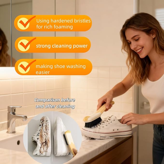 Ergonomic Clothes Soft Bristle Laundry Brush, Milk Yellow, ABS+PBT Material, Hanging Design, Portable Hand-Held Cleaning Tool with Comfortable Grip for Garments, Shoes, Household (Yellow, S)
