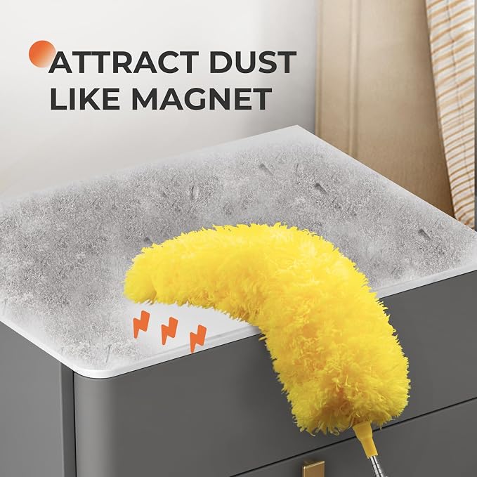 Microfiber Feather Duster, High Ceiling Fans with 30-100 Inch Pole, Yellow | Bendable and Washable Head Traps Dust Without Scratching, Reaches Blinds, Fixtures, Corners and Cobwebs for Wet or Dry Use